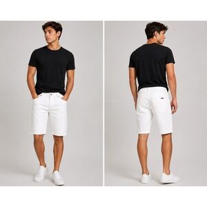 G by GUESS Mens White Moto Quilted Denim Shorts Size 30 Z82D01R3190